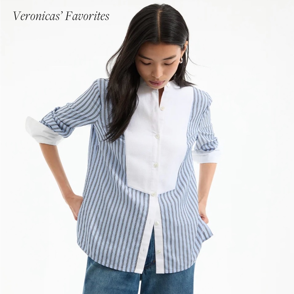 NWT Veronica Beard Blue and White Striped Dress Shirt